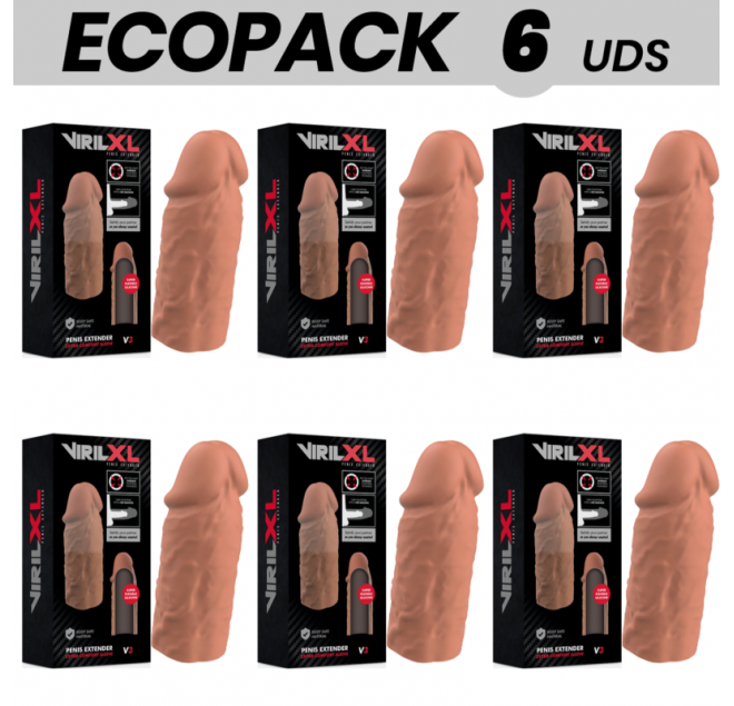 ECOPACK 6 UNIT - ESTENSIONE DEL PENE IN SILICONE LIQUIDO VIRILXL V3 MARRONE