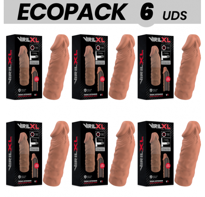 ECOPACK 6 UNIT - ESTENSIONE DEL PENE IN SILICONE LIQUIDO VIRILXL V5 MARRONE