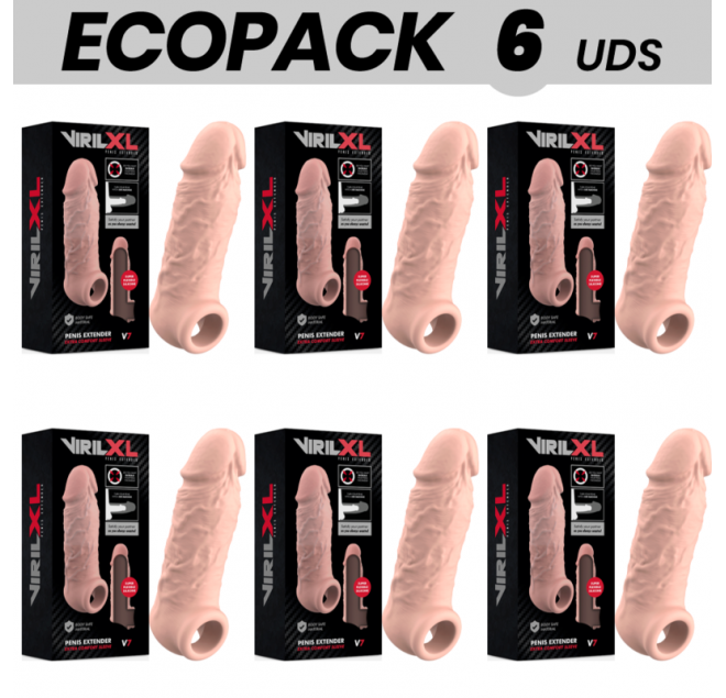 ECOPACK 6 UNIT - ESTENSIONE DEL PENE IN SILICONE LIQUIDO VIRILXL V7 NATURALE