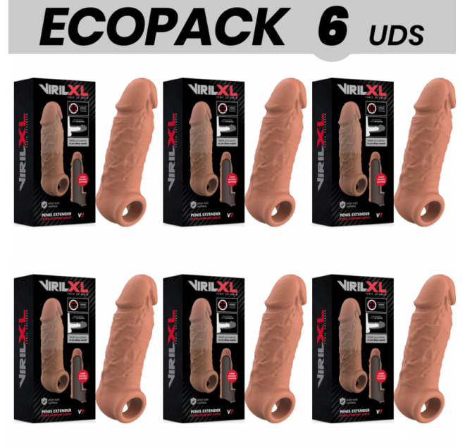 ECOPACK 6 UNIT - ESTENSIONE DEL PENE IN SILICONE LIQUIDO VIRILXL V7 MARRONE