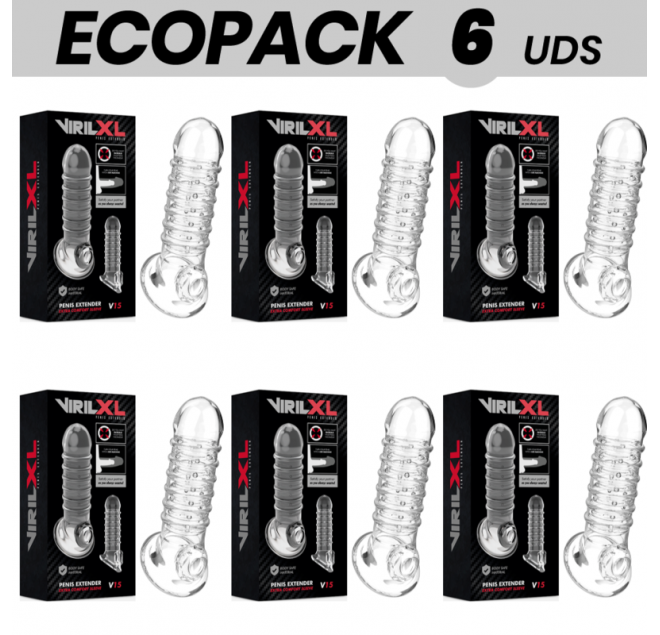 ECOPACK 6 UNIT - ESTENSIONE VIRILXL E GUAINA PER PENE V15 TRASPARENTE