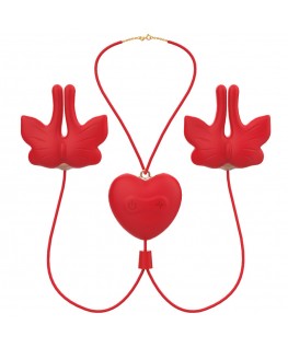 ARMONY - MORSETTI PER CAPEZZOLI MAGNETICI CON VIBRAZIONE A FORMA DI FARFALLA ROSSI