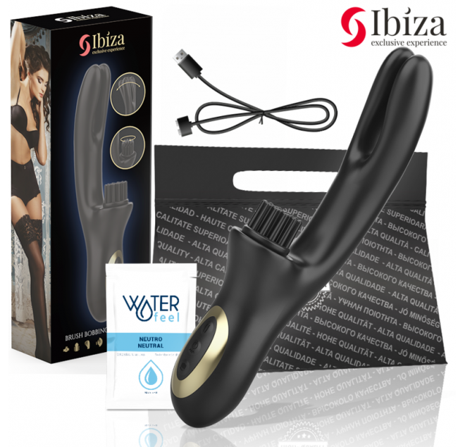 IBIZA - VIBRATORE CLITORIALE MULTICELLULARE E DOPPIA ONDA CON SPAZZOLA RABITT HI-TECH