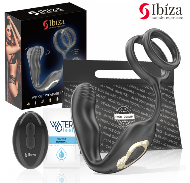 IBIZA - WIGGLE PLUG ANALE ROTANTE TELECOMANDATO CON VIBRAZIONE PERINEALE E ANELLI PER L'ESTENSIONE DEL PENE