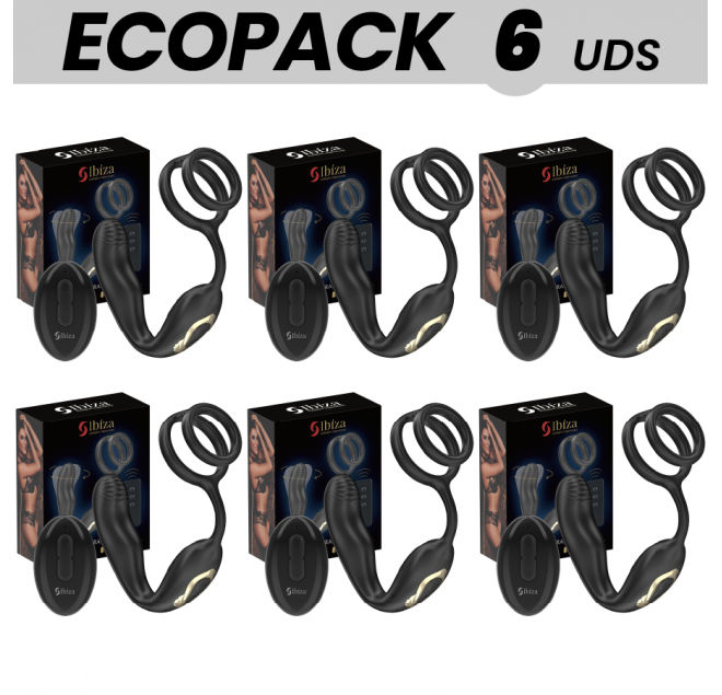 ECOPACKS 6 UNITÀ - IBIZA WIGGLE TAPPO ANALE ROTANTE TELECOMANDATO CON VIBRAZIONE PERINEALE E ANELLI PER L'ESTENSIONE DEL PENE