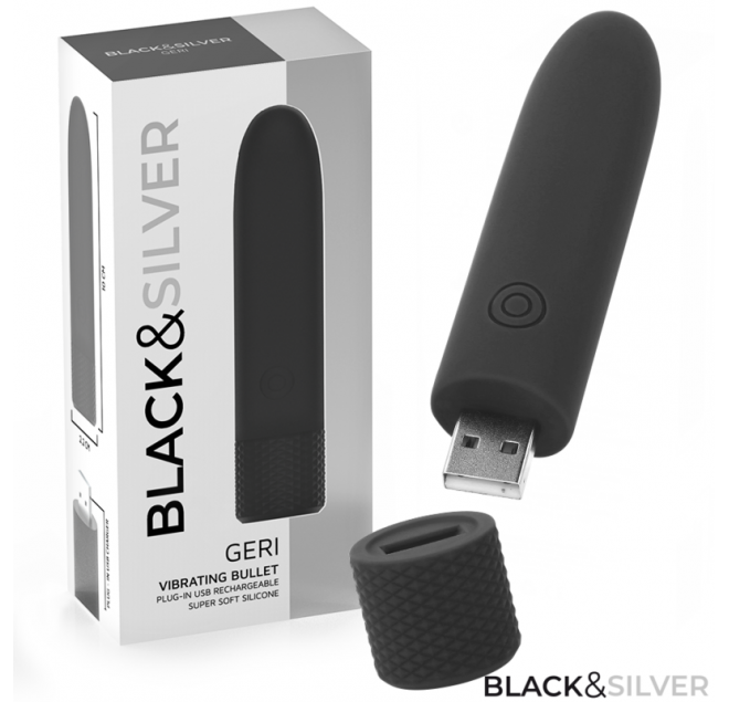 BLACK & SILVER - GERI USB RICARICABILE VIBRANTE BULLET 8 VIBRAZIONI NERO 10 X 2,2 CM