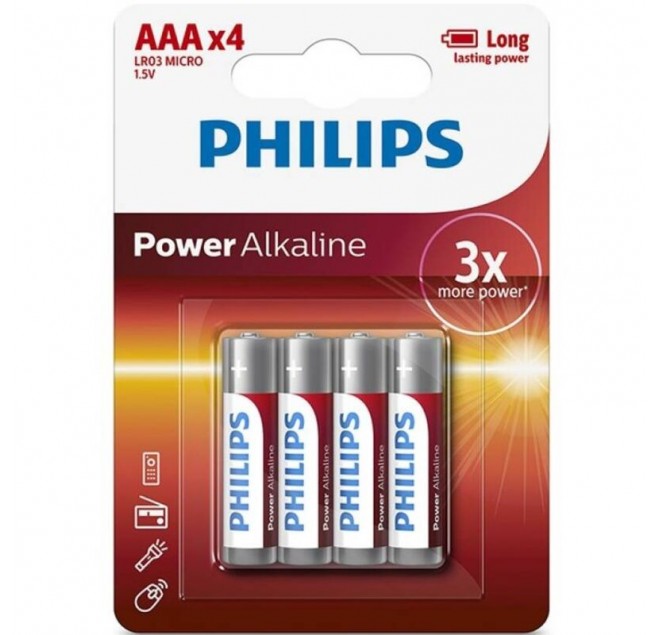 PHILIPS - BATTERIA ALCALINE AAA LR03 BLISTER*4