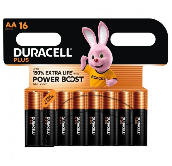 DURACELL - PLUS POWER BOOST BATTERIA ALCALINE AA LR6 BLISTER x 16