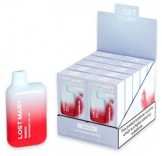 LOST MARY - (ESPOSITORE PROFESSIONALE PACK -10 UNITÀ) BM600 NICOTINA VAPER 2% MONOUSO ANGURIA GHIACCIO