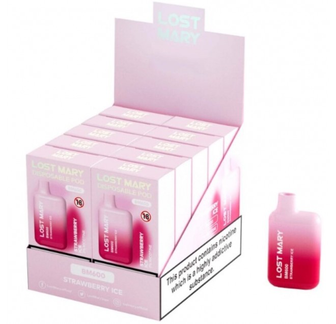 LOST MARY - (ESPOSITORE PROFESSIONALE PACK -10 UNITÀ) BM600 NICOTINA VAPER 2% MONOUSO FRAGOLA GHIACCIO