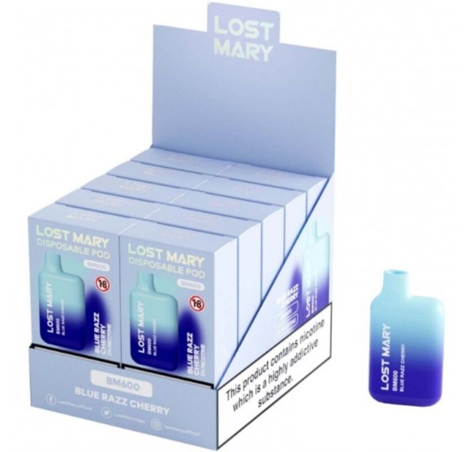 LOST MARY - (ESPOSITORE PROFESSIONALE PACK -10 UNITÀ) BM600 NICOTINA VAPER 2% MONOUSO BLUE RAZZ CHERRY