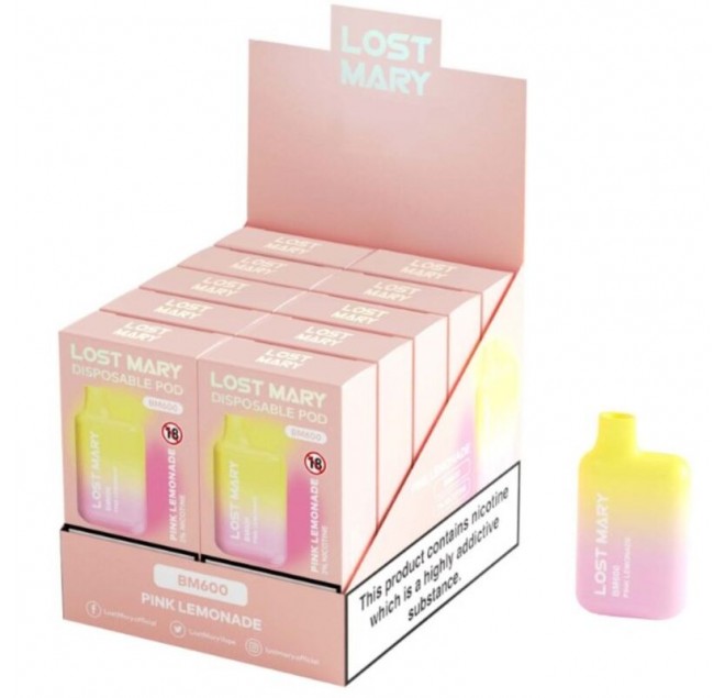 LOST MARY - (ESPOSITORE PROFESSIONALE PACK -10 UNITÀ) BM600 NICOTINA VAPER 2% MONOUSO PINK LEMONADE