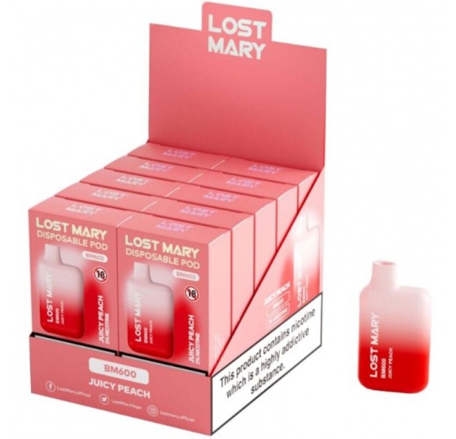 LOST MARY - (ESPOSITORE PROFESSIONALE PACK -10 UNITÀ) BM600 NICOTINA VAPER 2% MONOUSO JUICY PEACH