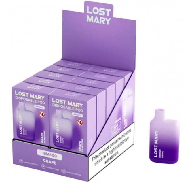 LOST MARY - (ESPOSITORE PROFESSIONALE PACK -10 UNITÀ) BM600 NICOTINA VAPER 2% MONOUSO UVA