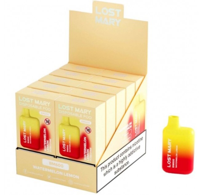 LOST MARY - (ESPOSITORE PROFESSIONALE PACK -10 UNITÀ) BM600 NICOTINA VAPER 2% MONOUSO ANGURIA LIMONE