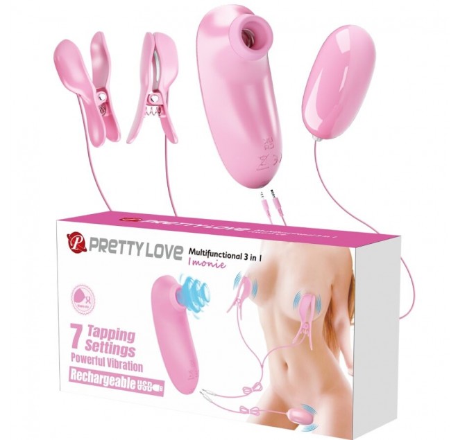 PRETTY LOVE - IMONIE SET MULTIFUNZIONALE 3 IN 1 CON VENTOSA, CAPEZZOLI E CLITORIDE