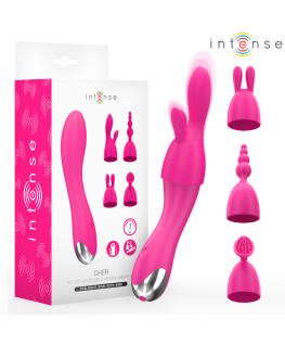 INTENSE - VIBRATORE CHER CON 20 MODALITÀ E TESTINE INTERCAMBIABILI
