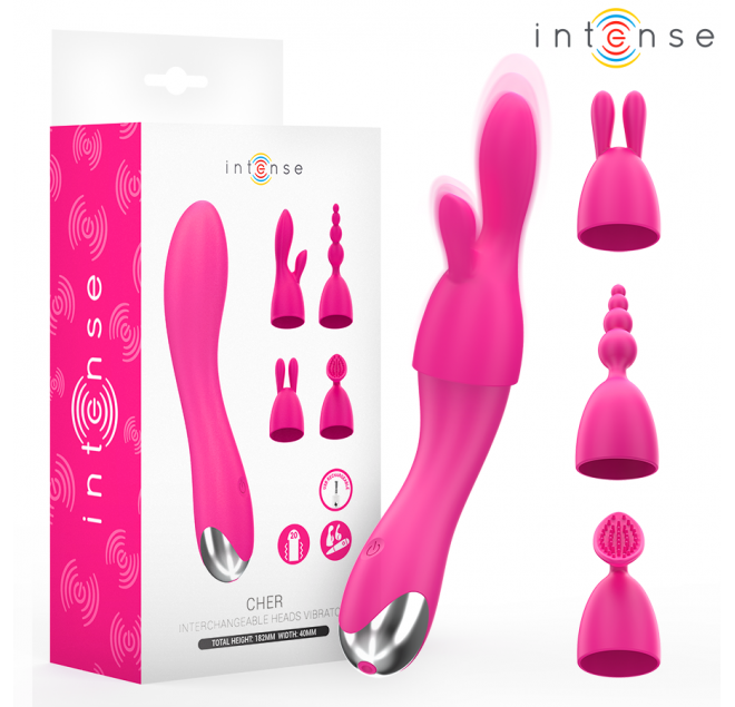 INTENSE - VIBRATORE CHER CON 20 MODALITÀ E TESTINE INTERCAMBIABILI