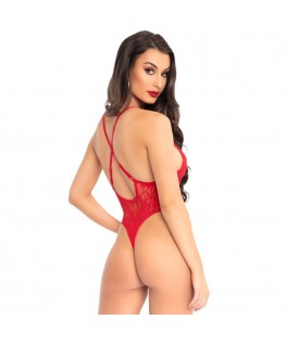 LEG AVENUE FLORAL LACE TEDDY RED ONE SIZE