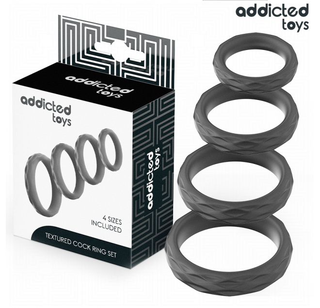 ADDICTED TOYS - SET DI ANELLI PER IL PENE TESTURIZZATI 4 MISURE
