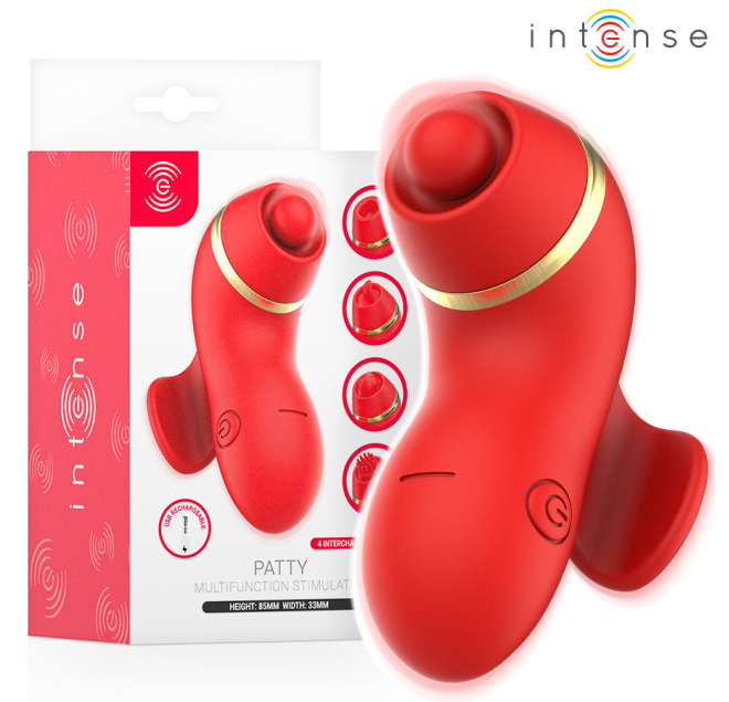 INTENSE - STIMOLATORE PATTY CON 4 TESTINE, ASPIRAZIONE, COLPIMENTO, SOLLETICO E LECCA