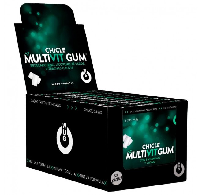 WUG GUM - MULTIVIT VITAMINA C, H, D, BETA-CAROTENE, LICOPENE E TÈ VERDE | ESPOSITORE 12 X 8 UNITÀ