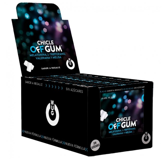 WUG GUM - OFF SENZA VALERIANA, TRIPTOFANO, MELISSA E MELATONINA | ESPOSITORE 12 X 8 UNITÀ