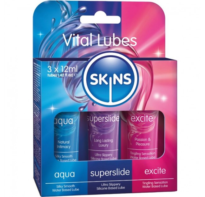 SKINS - KIT LUBRIFICANTI VITALI AQUA, SUPERSLIDE & EXCITE 3 x 12 ML