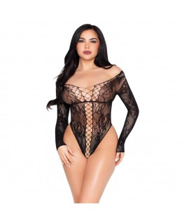 LEG AVENUE - 89370 TEDDY IN RETE E PIZZO NERO - TAGLIA UNICA