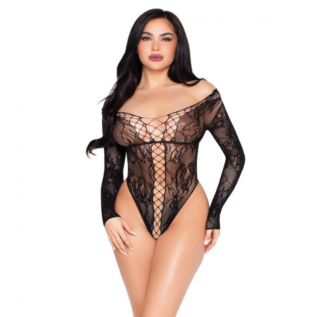 LEG AVENUE - 89370 TEDDY IN RETE E PIZZO NERO - TAGLIA UNICA