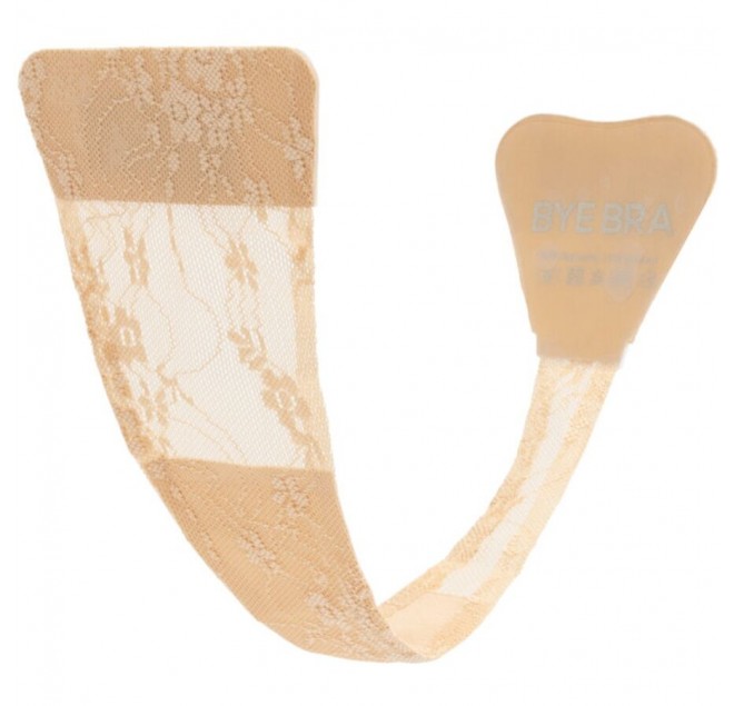 BYE-BRA - TANGA ADHESIVO ENCAJE BEIGE TALLA ÚNICA