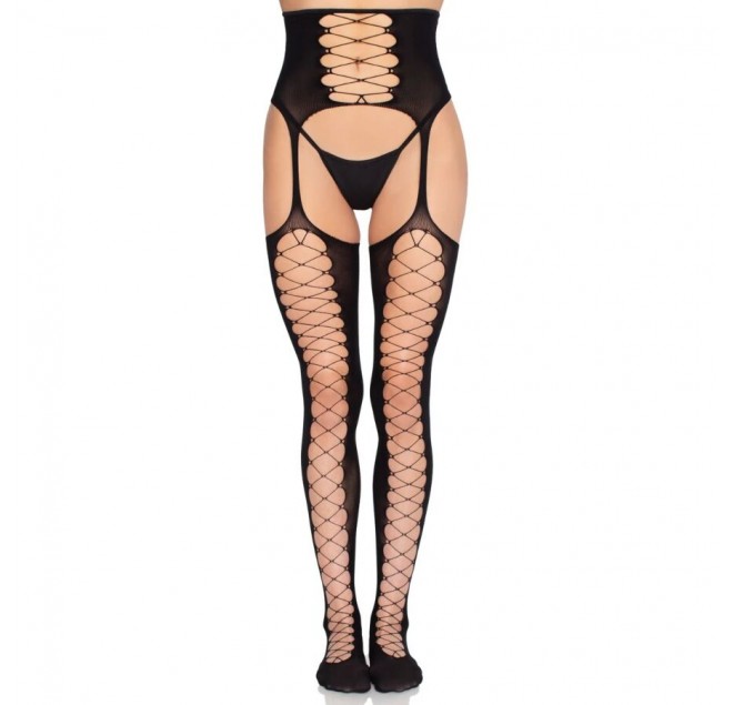 LEG AVENUE - 1968 CALZE CON CINTURA GIARRETTIERA INCLUSA NERE - TAGLIA UNICA