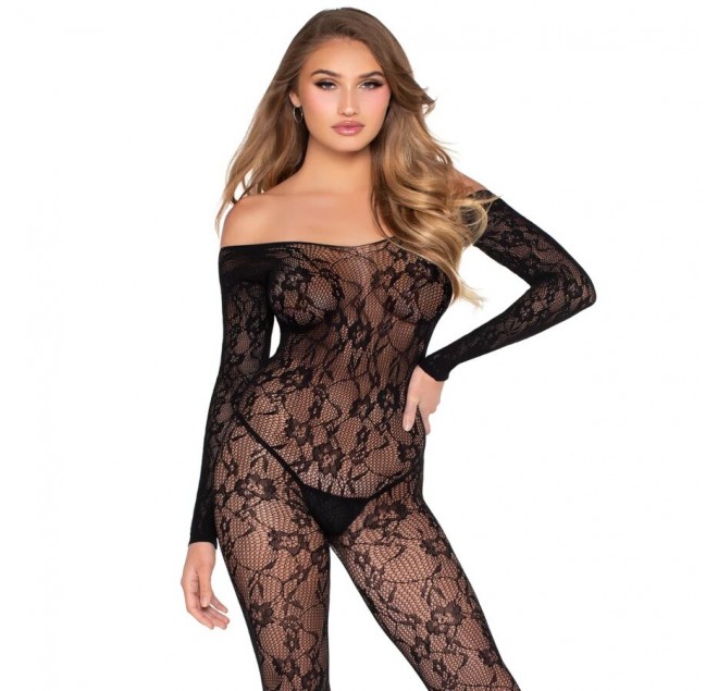 LEG AVENUE - 89366 BODYSTOCKING IN PIZZO NERO - TAGLIA UNICA