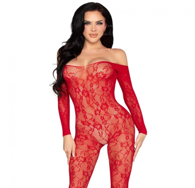 LEG AVENUE - 89366 BODYSTOCKING IN PIZZO ROSSO - TAGLIA UNICA