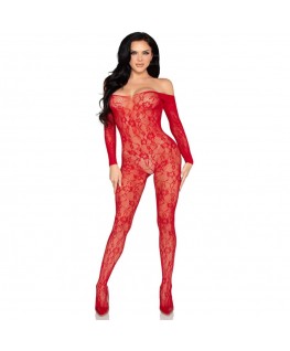 LEG AVENUE - 89366 BODYSTOCKING IN PIZZO ROSSO - TAGLIA UNICA