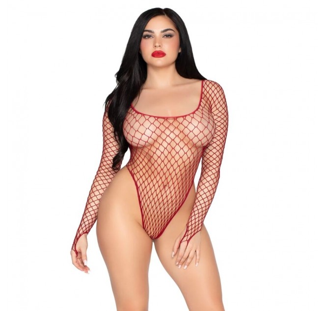 LEG AVENUE - 89377 BODY IN RETE INDUSTRIALE SCOLLATO ROSSO - TAGLIA UNICA