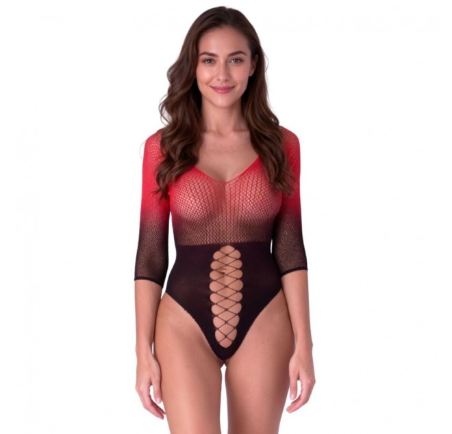 PASSION - BS118 BODYSTOCKING IN RETE NERA E ROSSA