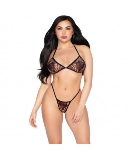 LEG AVENUE - 86147 REGGISENO A RETE E PERIZOMA NERO - TAGLIA UNICA