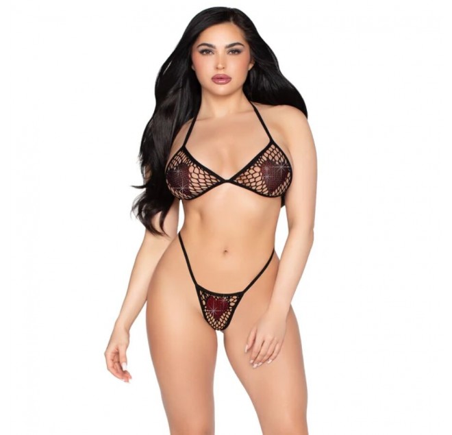 LEG AVENUE - 86147 REGGISENO A RETE E PERIZOMA NERO - TAGLIA UNICA