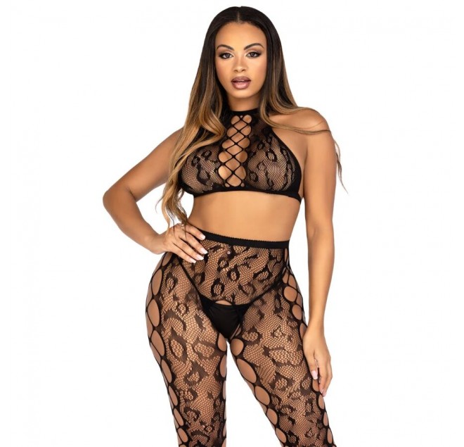 LEG AVENUE - 89372 CROP TOP E COLLANT SENZA CAVALLO NERO - TAGLIA UNICA