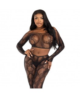 LEG AVENUE - 89373 TOP CORTO IN PITONE E COLLANT SENZA PIEDE NERO - TAGLIA UNICA
