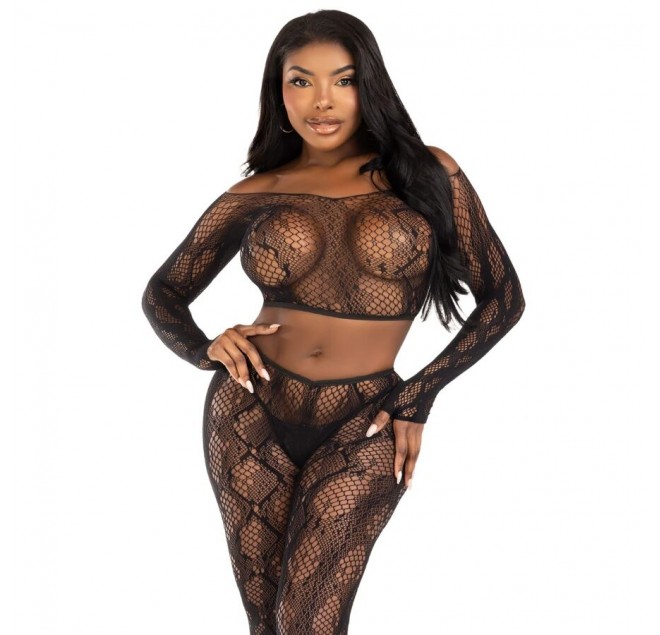 LEG AVENUE - 89373 TOP CORTO IN PITONE E COLLANT SENZA PIEDE NERO - TAGLIA UNICA