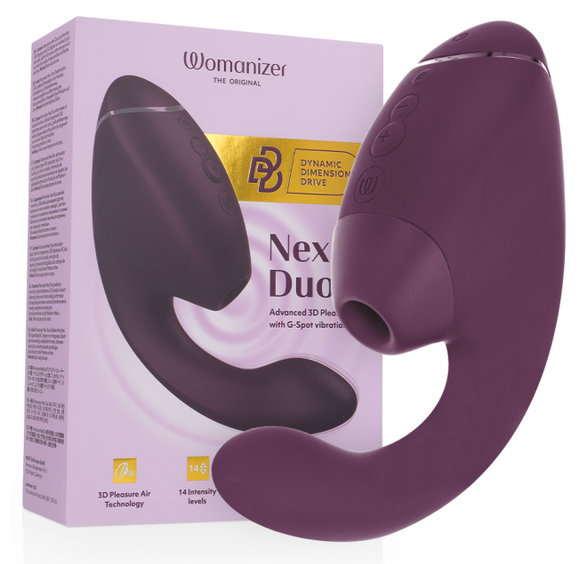 WOMANIZER - DUO NEXT STIMOLATORE DOPPIO CLITORIDEO E PUNTO G VIOLA SCURO