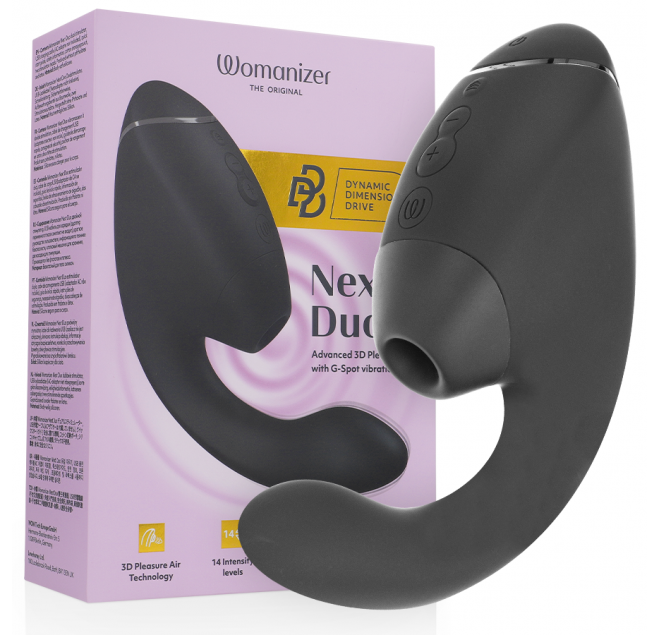 WOMANIZER - DUO NEXT STIMOLATORE DOPPIO CLITORIDEO E PUNTO G NERO