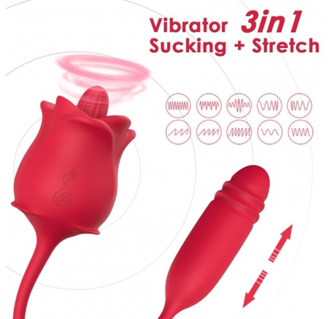ARMONY - 3 IN 1 ROSA, STIMOLATORE, ASPIRAZIONE E SU&GIÙ CON CODA ROSSA
