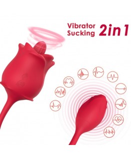 ARMONY - STIMOLATORE E VIBRATORE ROSA 2 IN 1 CON ASPIRAZIONE E CODA ROSSA 10 MODALITÀ