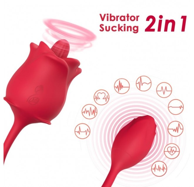 ARMONY - STIMOLATORE E VIBRATORE ROSA 2 IN 1 CON ASPIRAZIONE E CODA ROSSA 10 MODALITÀ