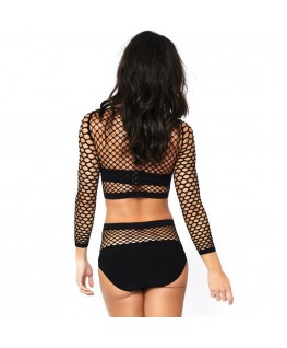 LEG AVENUE 2 PIECES SET NET LONG SLEEVED TOP AND HIGH WAISTED ONE SIZE